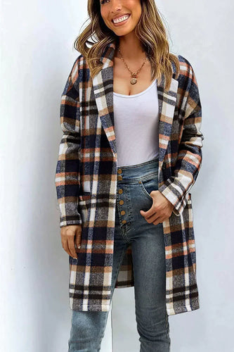 Drune | Lässiger Wollmantel mit Revers-Taschen und Karomuster für Damen | Stilvoll und Bequem