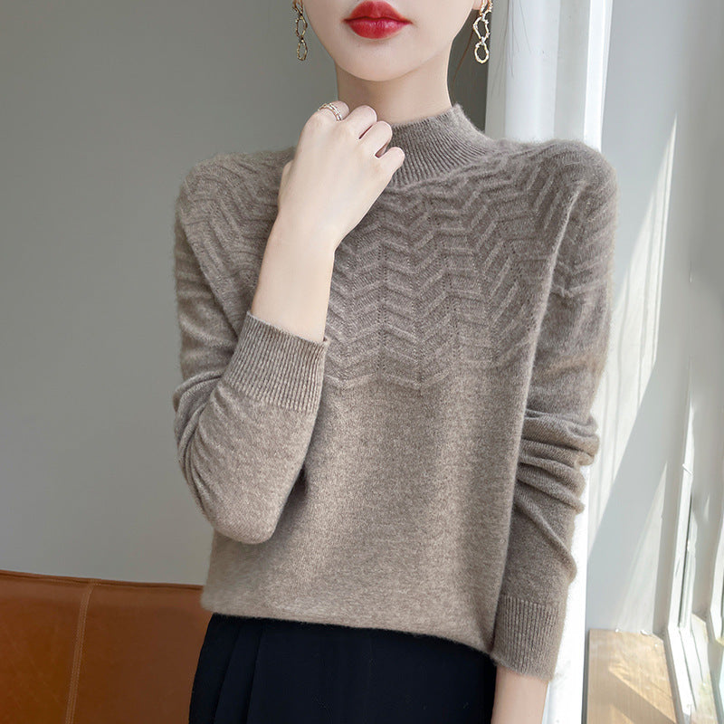 Damen Weicher Feinstrick-Mockneckpullover mit Chevron-Ajour und Kaschmirlook Drune