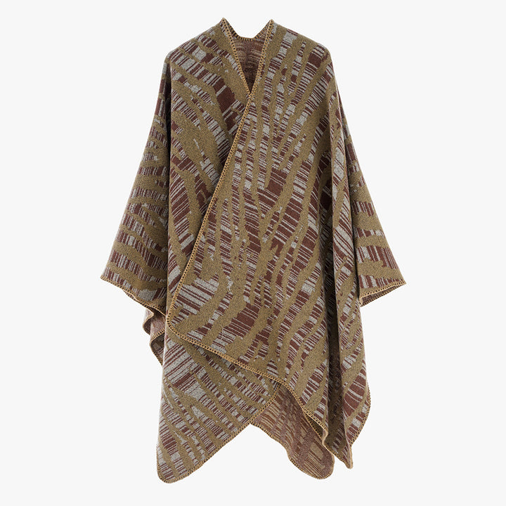 Damen Grobstrick‑Poncho im Cape‑Schnitt mit Zebra‑Jacquard und offener Kimonoärmelung Drune