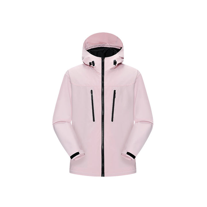 Damen Technische wasserfeste Softshell‑Regenjacke mit Kapuze, versiegelten Nähten und vertikalen Reißverschlusstaschen Drune