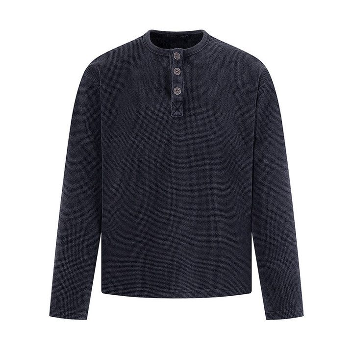 Herren Waffelstrick-Henleyshirt mit Knopfleiste und lässigem Regular-Fit Drune