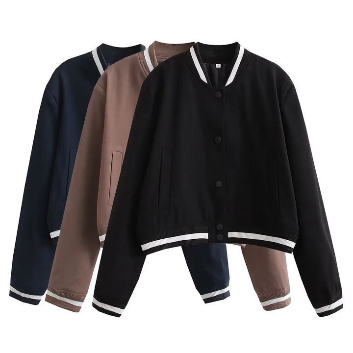 Damen modische Bomberjacke mit kontrastierendem Strickbund und praktischen Taschen Drune