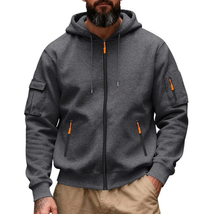 Herren nan Kapuzenjacke mit Vollreißverschluss, Utility-Taschen und gerippten Bündchen Drune