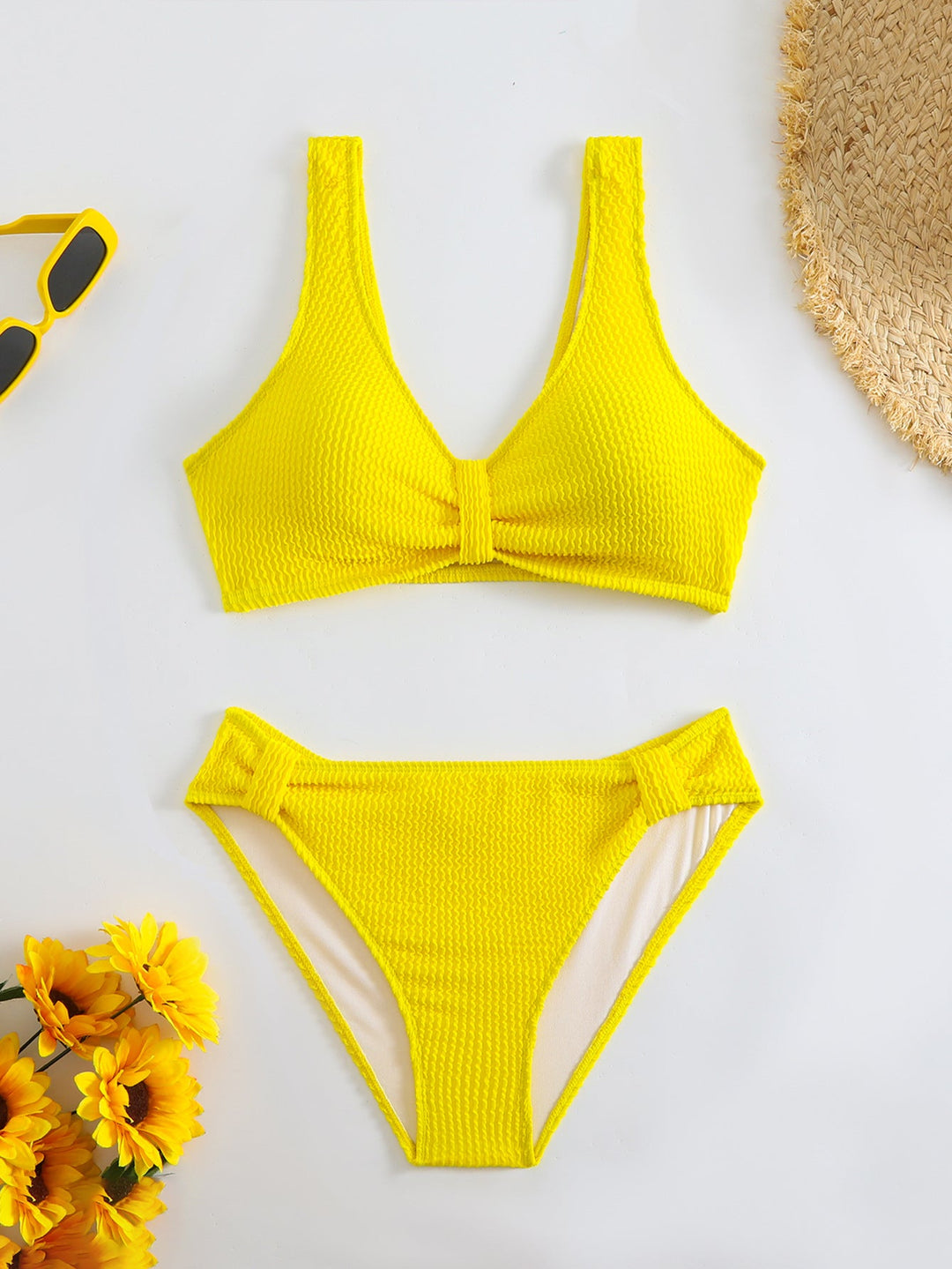 Femme Strukturierter Hochgeschnittener Bikini-Set Drune