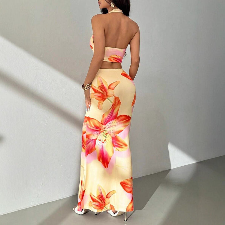 Damen Zweiteiliges Sommeroutfit mit floralem Design und elegantem V-Ausschnitt Drune