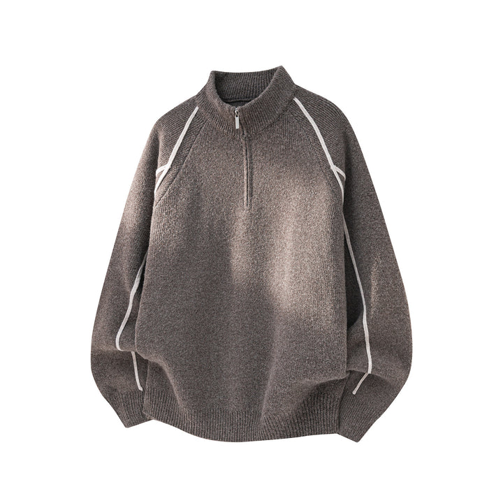 Herren Oversize Strickpullover mit Halbreißverschluss und Kontrastpaspeln Drune