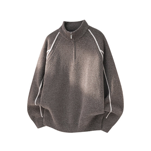 Herren Oversize Strickpullover mit Halbreißverschluss und Kontrastpaspeln Drune