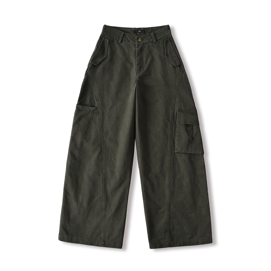 Damen Cropped Cargohose mit hoher Taille, weitem Bein und Klappentaschen Drune
