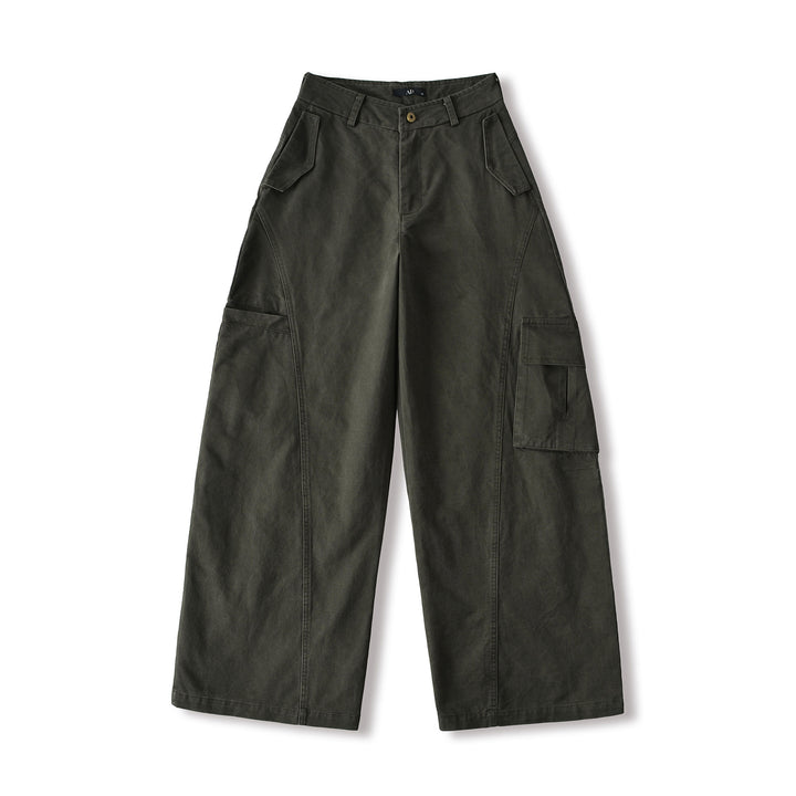 Damen Cropped Cargohose mit hoher Taille, weitem Bein und Klappentaschen Drune