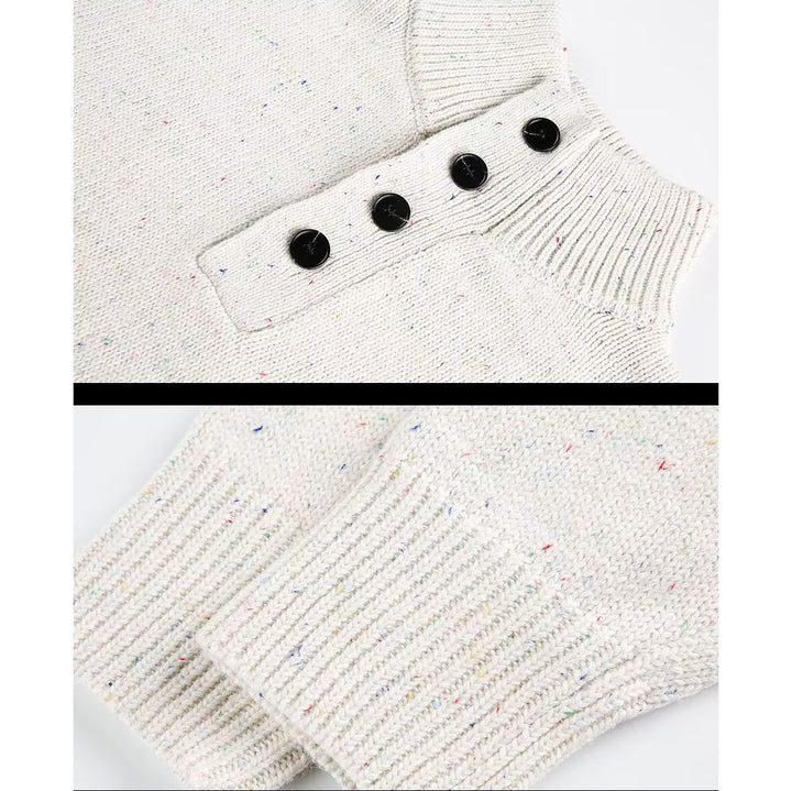Herren Grobstrick Pullover mit Stehkragen und Knopfdetail Drune