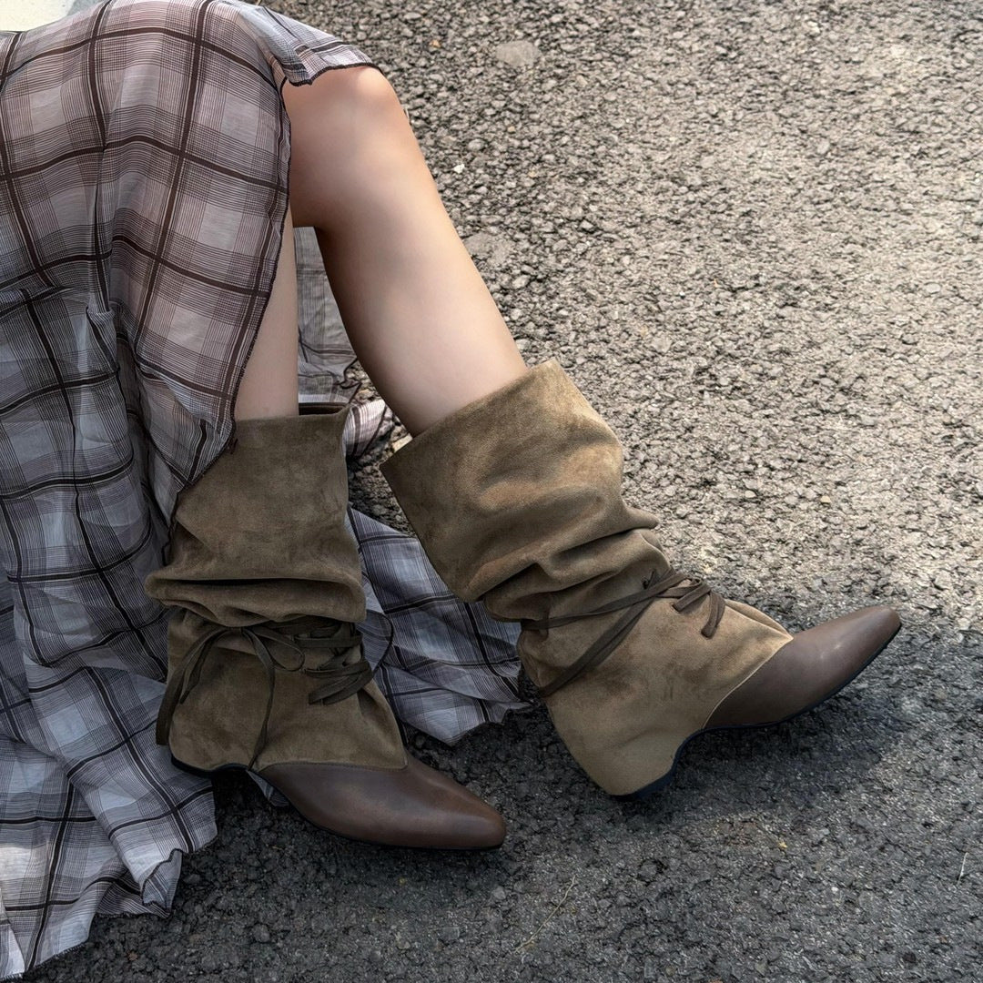 Damen Modische Ankle-Boots mit Schnürung Drune