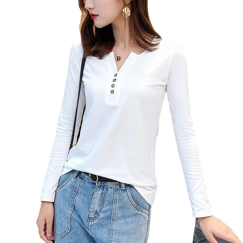 Damen Langarmshirt mit Knopfleiste und Femme-Style Drune