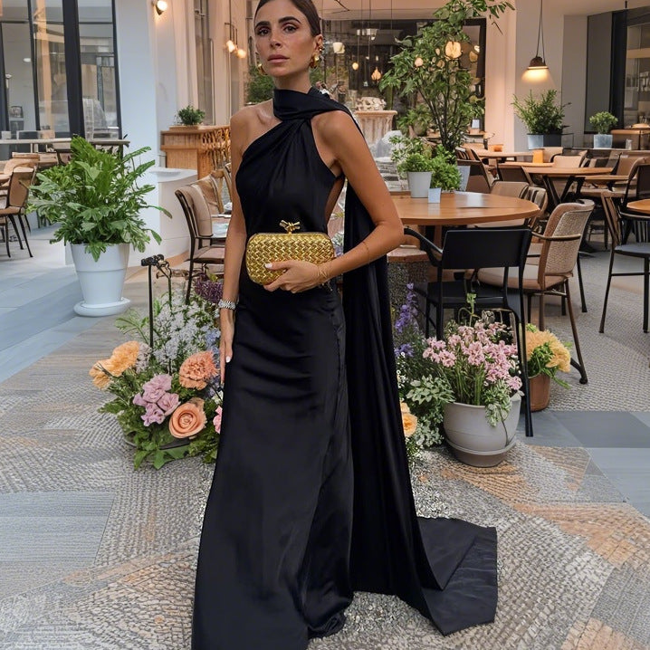 Damen elegantes Abendkleid mit asymmetrischem Schnitt und eindrucksvoller Drapierung Drune
