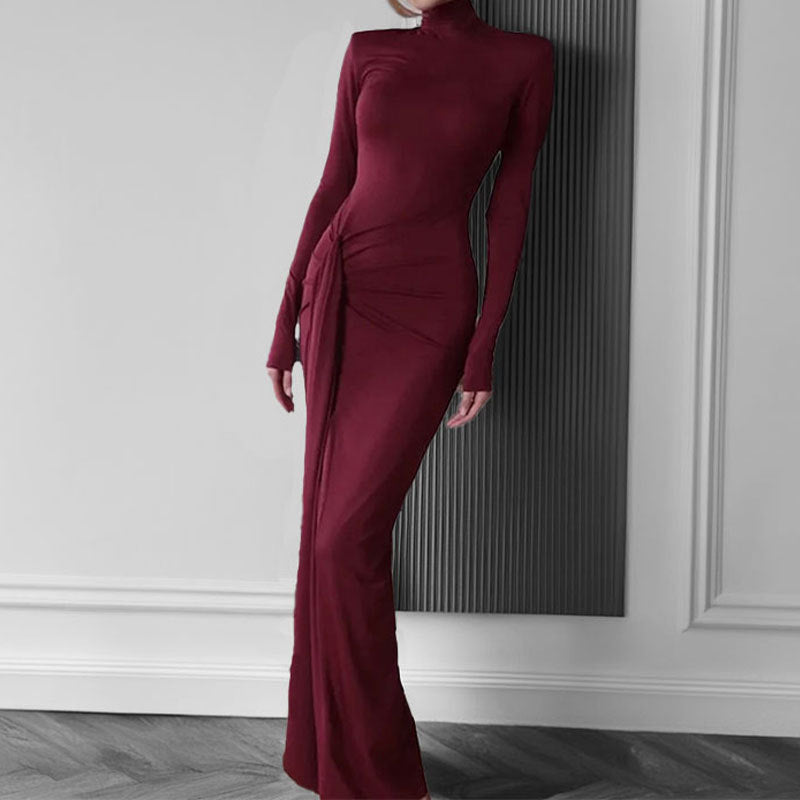 Damen Maxikleid mit hohem Stehkragen und asymmetrischem Schnitt Drune