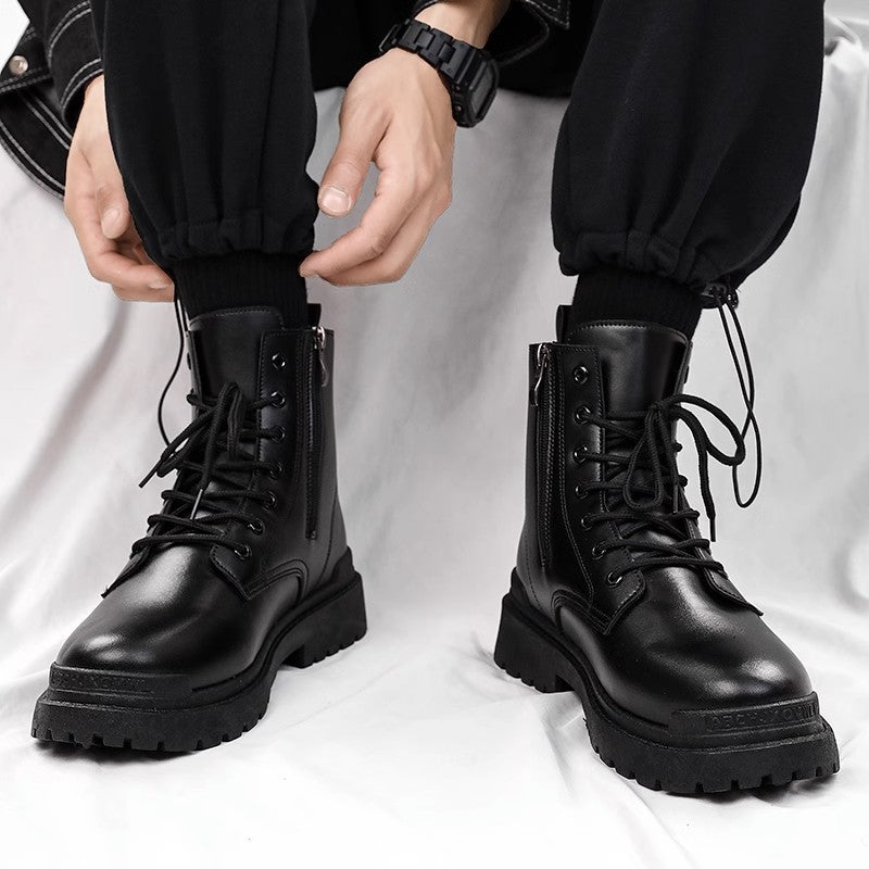 Damen Chunky Combat-Stiefel mit Reißverschluss, profilierter Gummisohle und Schnürung Drune