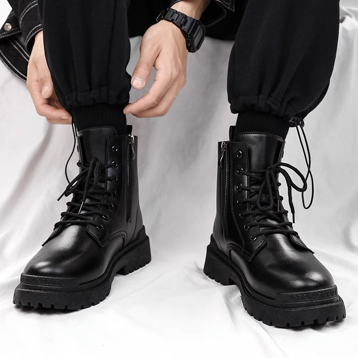 Damen Chunky Combat-Stiefel mit Reißverschluss, profilierter Gummisohle und Schnürung Drune