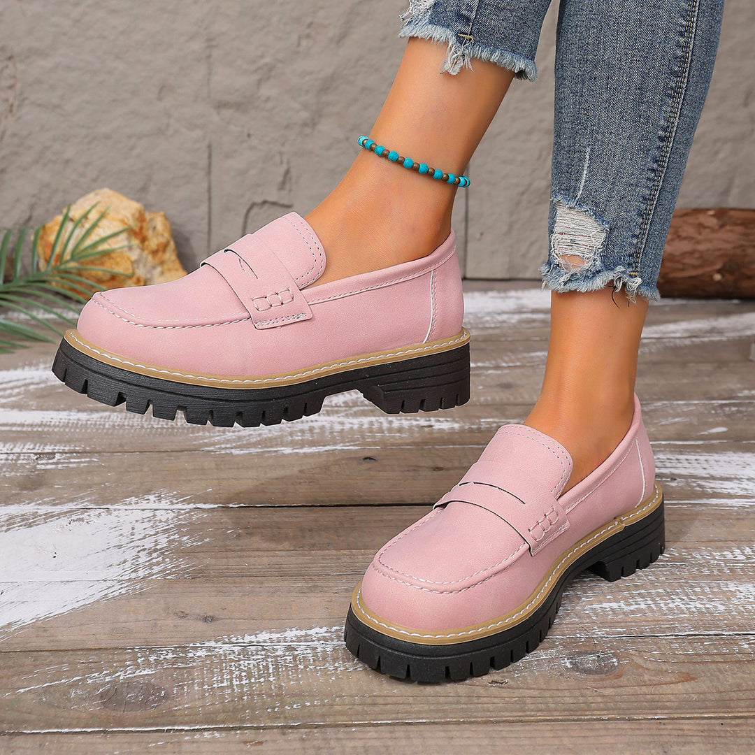 Damen lässiger Chunky-Loafer mit grober Profilsohle gepolstertem Komfortfußbett und dekorativem Steg Drune