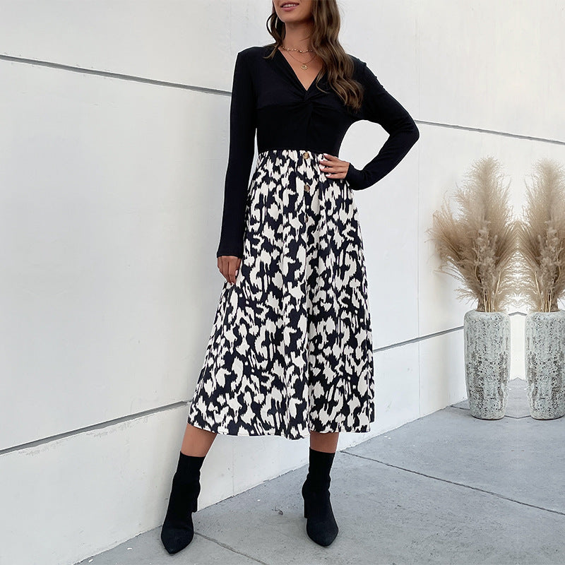 Damen Elegantes Wickelkleid mit langem Arm und floralem Rock Drune