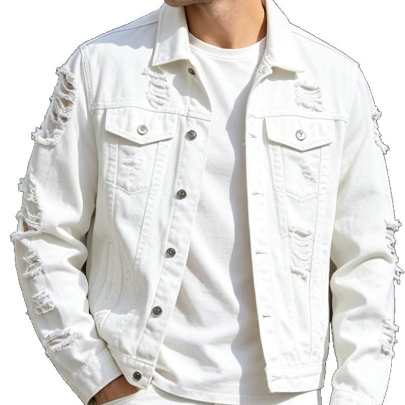 Herren Modische Jeansjacke mit Zerrissenen Details Drune