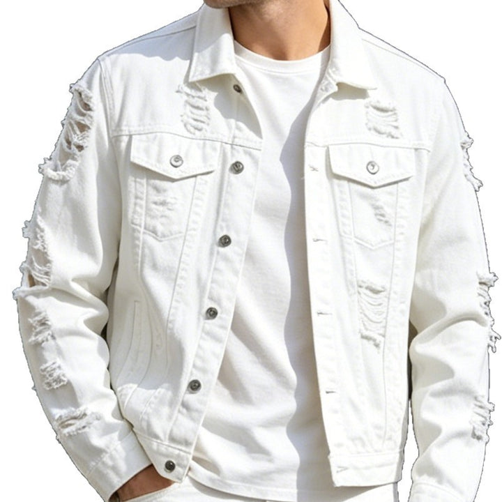 Herren Modische Jeansjacke mit Zerrissenen Details Drune