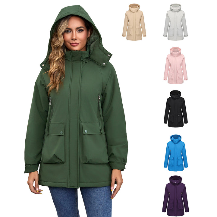Damen nan leichter Kapuzen-Parka mit verdecktem Zwei-Wege-Reißverschluss und aufgesetzten Pattentaschen Drune