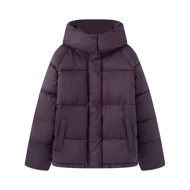 Damen Kurze Voluminöse Steppjacke mit hohem Schlauchkragen und Kapuze Drune