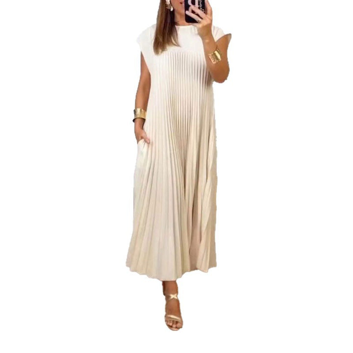 Damen Elegantes plissiertes Maxikleid mit praktischen Taschen Drune