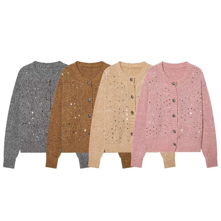 Damen Strickcardigan mit Pailletten und Zierknöpfen Drune