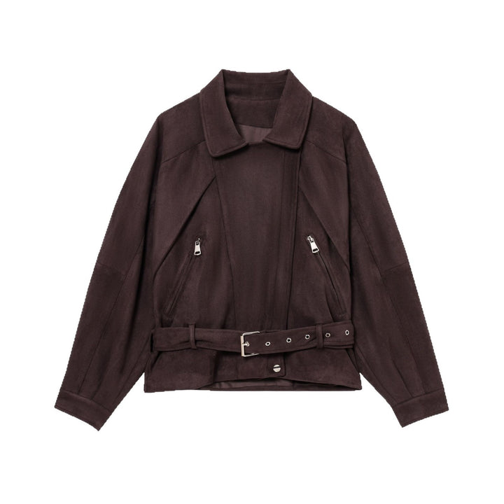 Damen Elegante Wildlederjacke mit modischen Schnallen und praktischen Taschen Drune