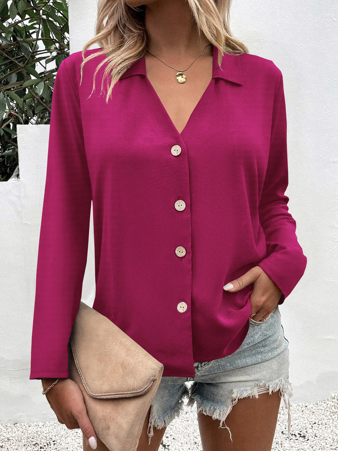 Damen Elegante Bluse mit Knopfleiste Drune