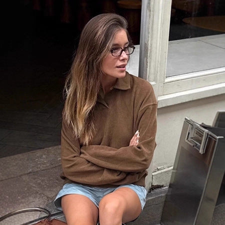 Damen Lässiger Pullover mit Stehkragen und weitem Schnitt Drune