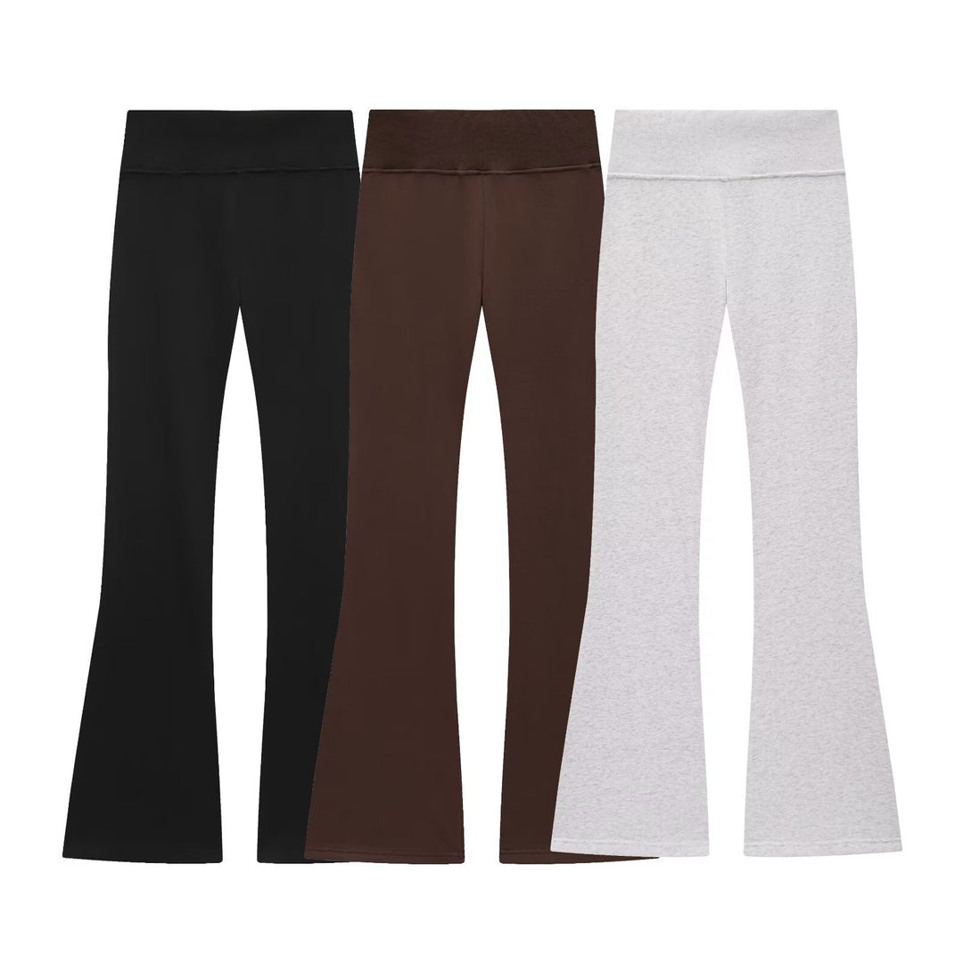 Damen 600+ hochtaillierte ausgestellte Jersey‑Hose mit Stretchbund Drune