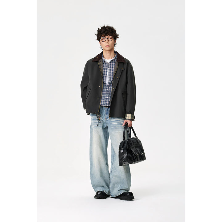 Herren Kurz geschnittene Canvas‑Fieldjacke mit Cordkragen und verdeckter Druckknopfleiste Drune