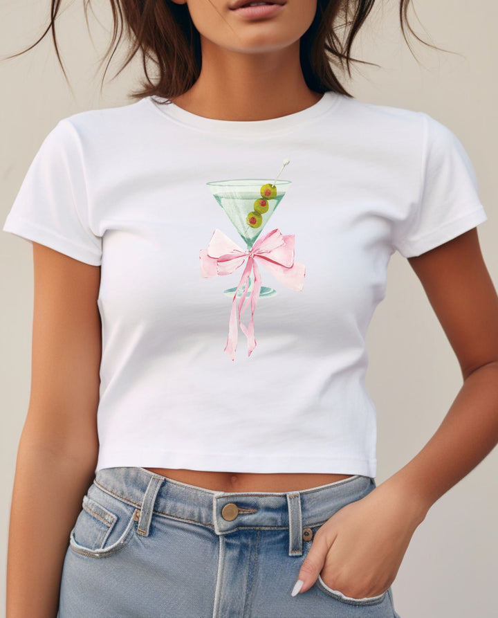 Damen Cropped T-Shirt mit trendy Cocktail-Design Drune