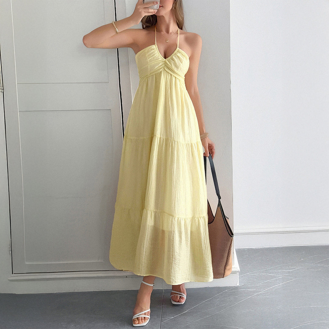 Damen Maxidress mit elegantem Rüschendesign und verstellbaren Spaghettiträgern Drune