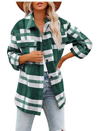 Damen Lässige Karierte Overshirt Jacke Drune
