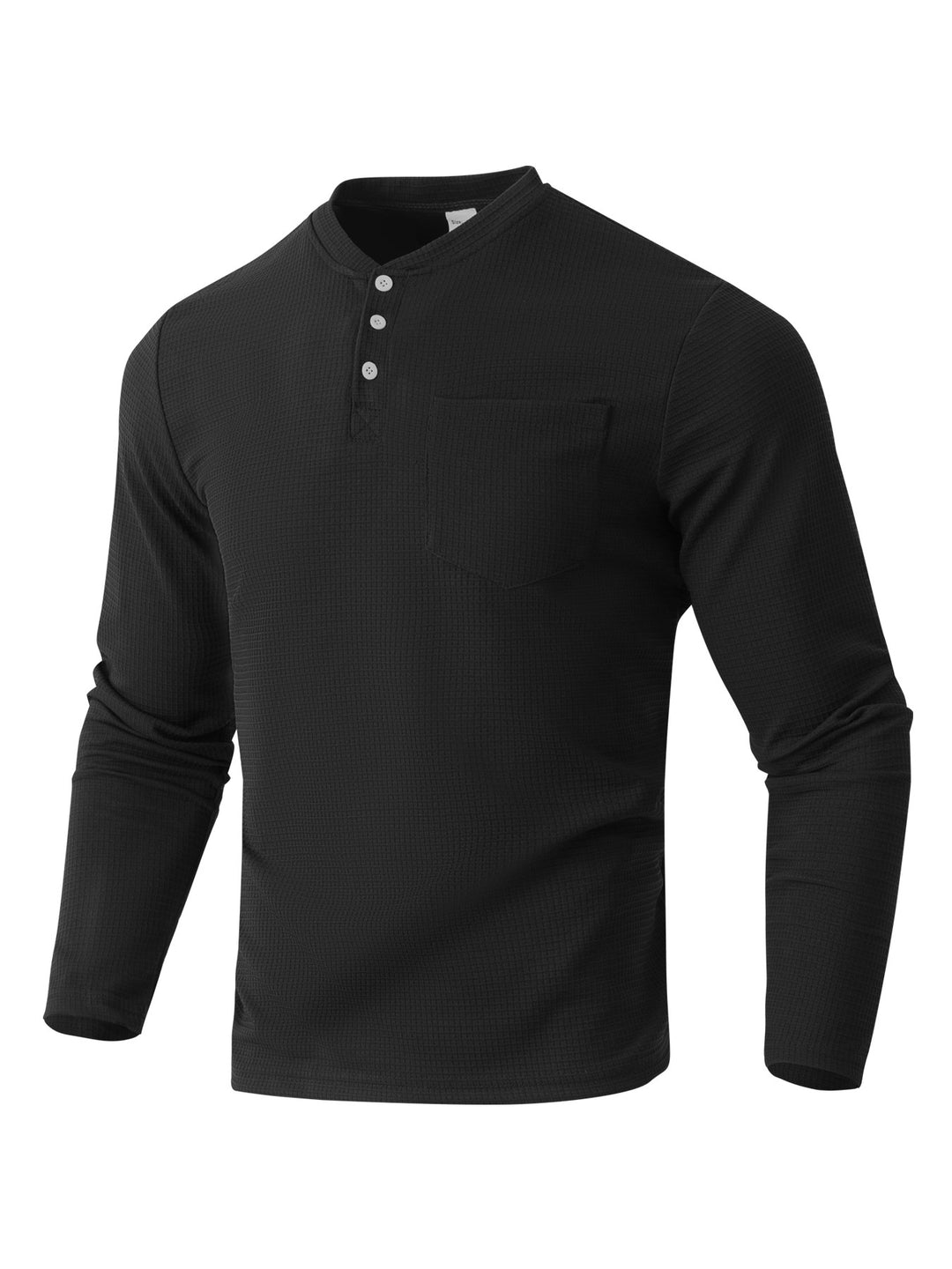 Herren Langarm Henley mit Waffelstruktur und Brusttasche thermisches Langarmshirt Drune