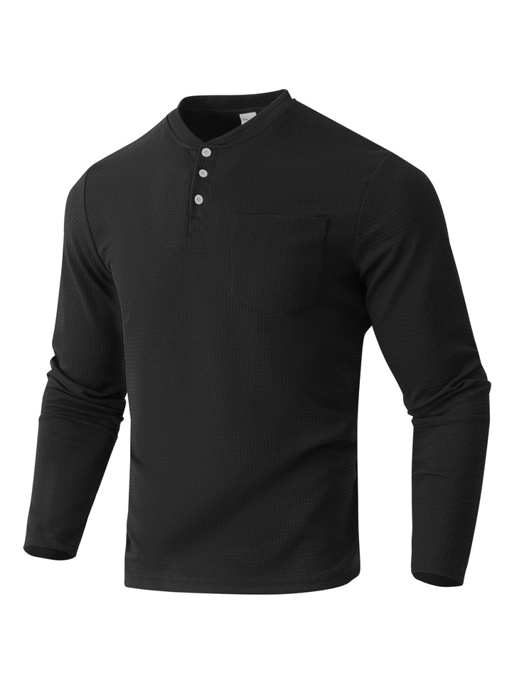 Herren Langarm Henley mit Waffelstruktur und Brusttasche thermisches Langarmshirt Drune