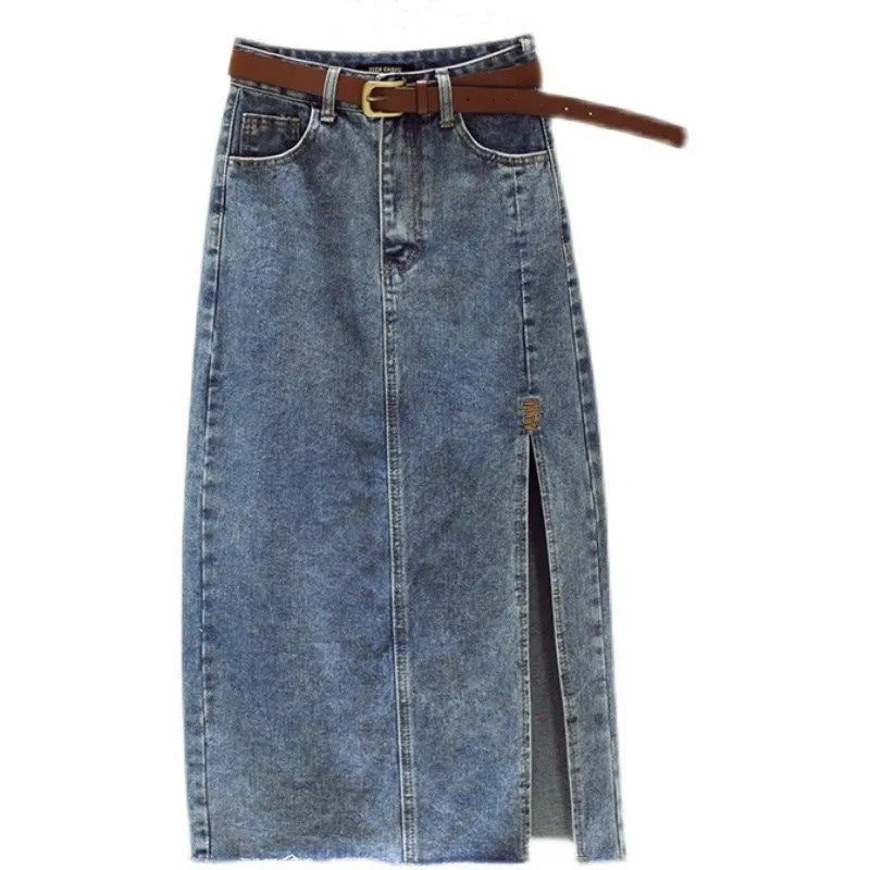 Damen Denim-Maxi-Rock mit seitlichem Schlitz Drune