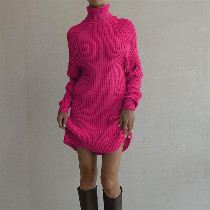 Damen Strickkleid mit hohem Kragen und großen Ärmeln Drune