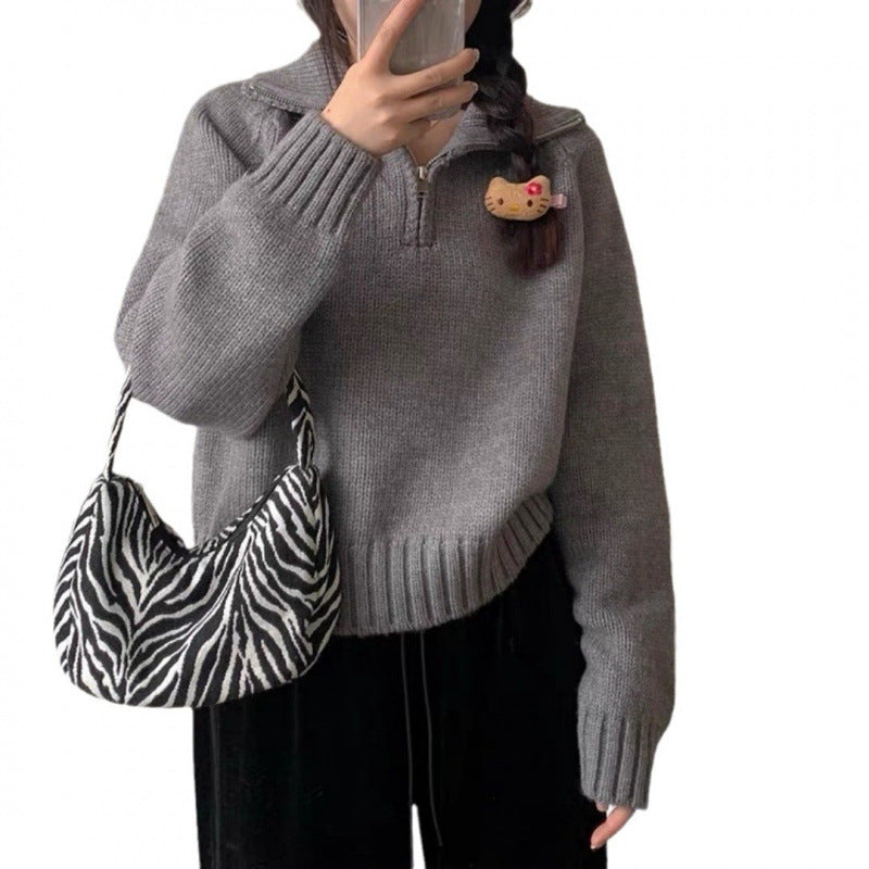 Damen Strickpullover mit hochgeschlossenem Reißverschluss Drune