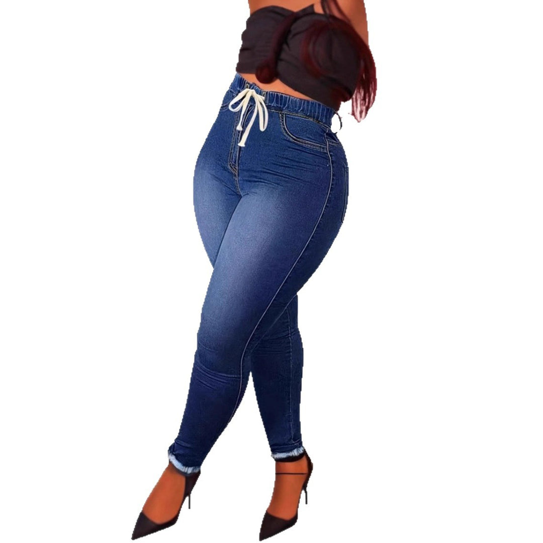 Damen High-Waist Sculpting-Jeggings im Denim‑Look mit elastischem Tunnelzugbund Drune