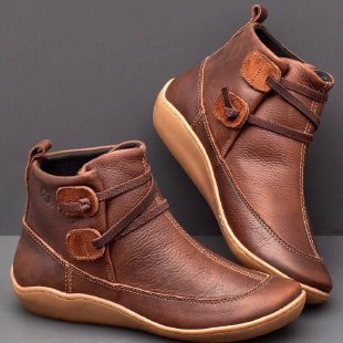 Damen Knöchelhohe Komfort-Boots aus Lederoptik mit Klettriemen und elastischer Schnürung Drune