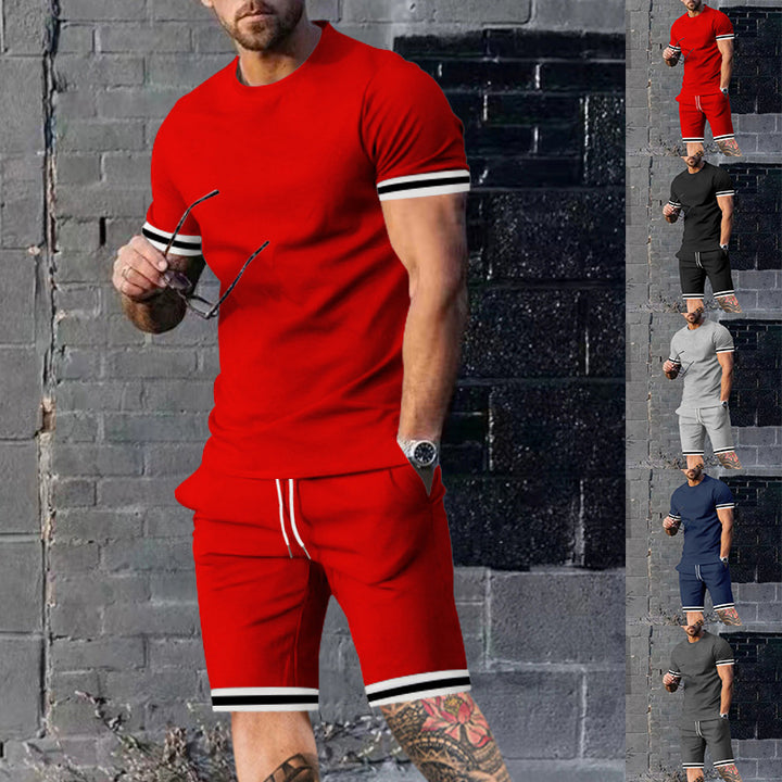 Herren nan athletisches Freizeit-Set aus Baumwoll-Feinjersey mit Kontrastbündchen und Kordelbund-Kurzhose Drune