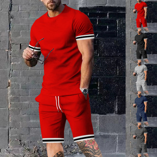 Herren nan athletisches Freizeit-Set aus Baumwoll-Feinjersey mit Kontrastbündchen und Kordelbund-Kurzhose Drune