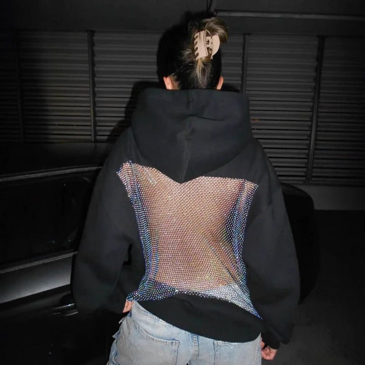 Damen nan Kapuzensweatshirt mit transparenter bestickter Rückenpartie Drune