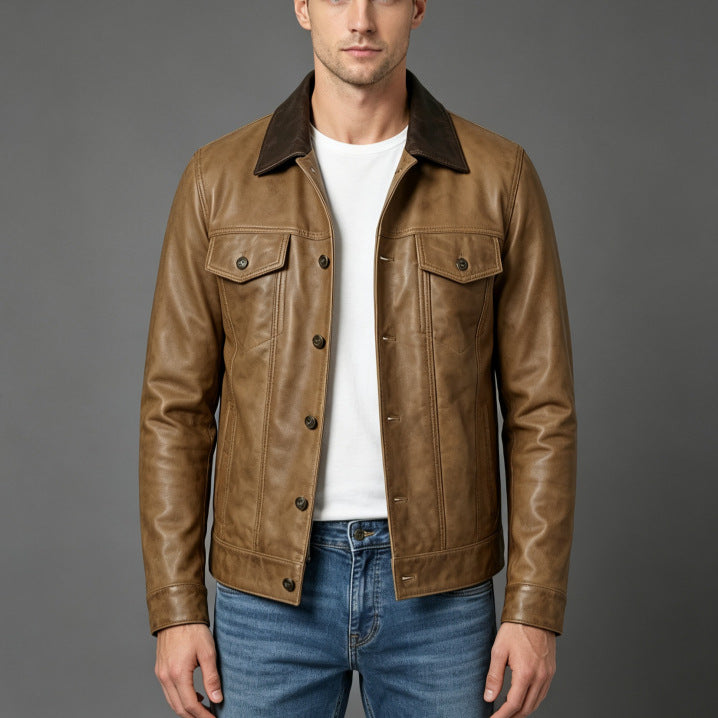 Herren Modische Lederjacke mit klassischem Kragen