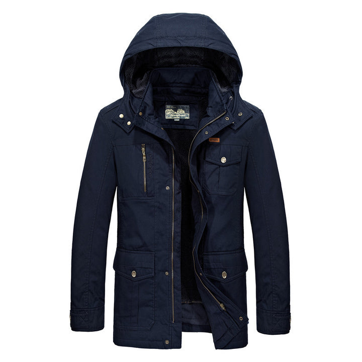 Herren gefütterter Field-Parka mit Kapuze und Multifunktions-Taschen Drune