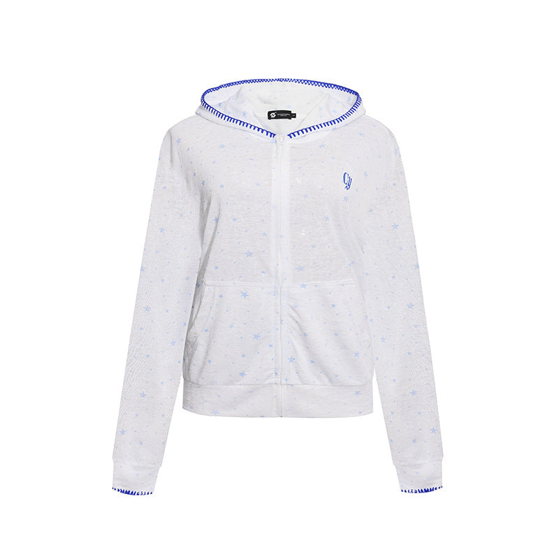 Damen Leichter Kapuzen-Zipcardigan mit Sternenallover und Ziernaht Drune