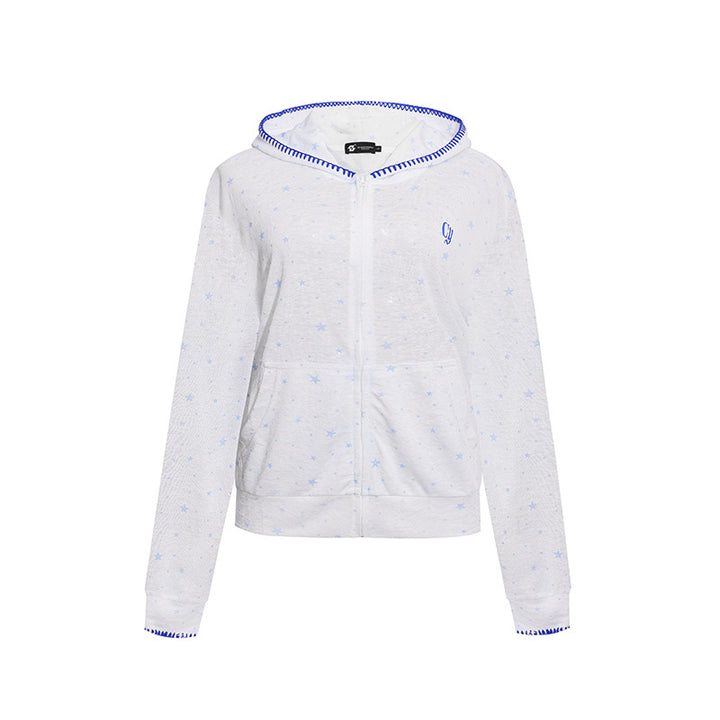Damen Leichter Kapuzen-Zipcardigan mit Sternenallover und Ziernaht Drune